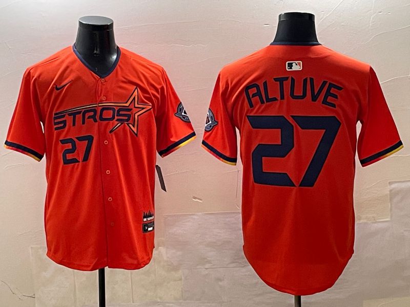 Men Houston Astros #27 Altuve Orange Three generations Joint Name 2025 Nike MLB Jersey style 3